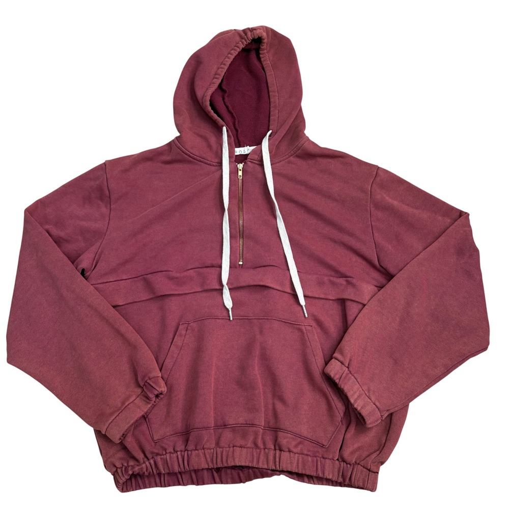 POL Quarter Zip French Terry Hoodie Women Large 100% Cotton Vintage Wash